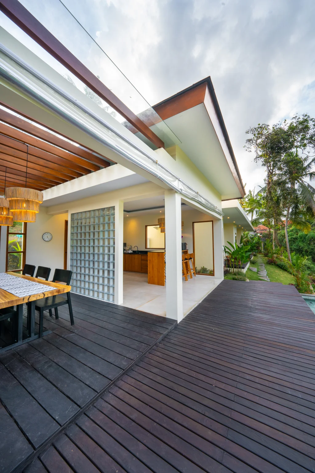 Deck area surrounded by nature